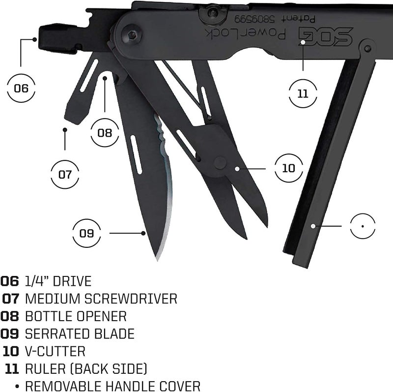 SOG PowerLock Multi-Tool with EOD Crimper, 18 Specialty Tools, Black Stainless Steel - Image 5